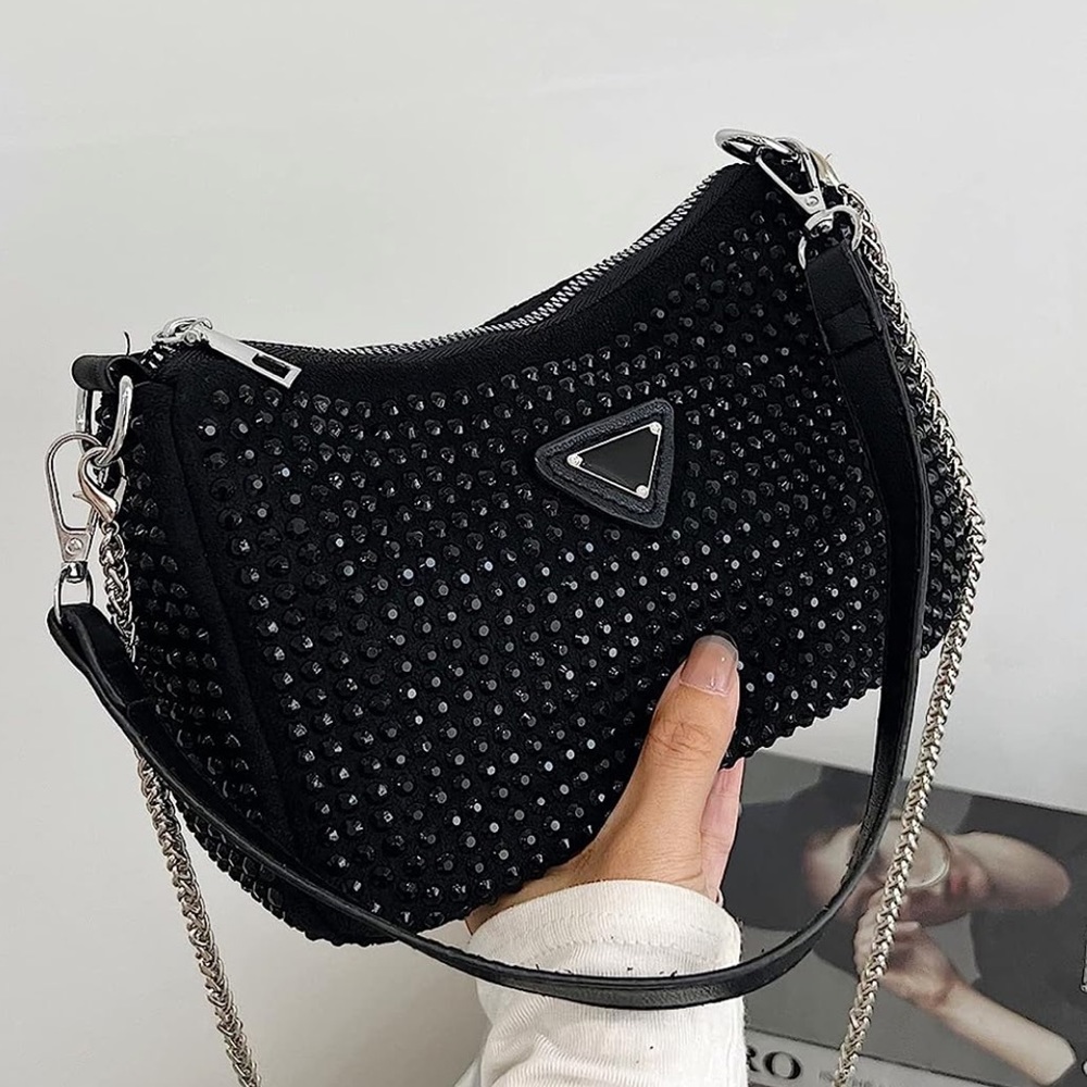 Womens black rhinestone re edition crossbody shoulder bag